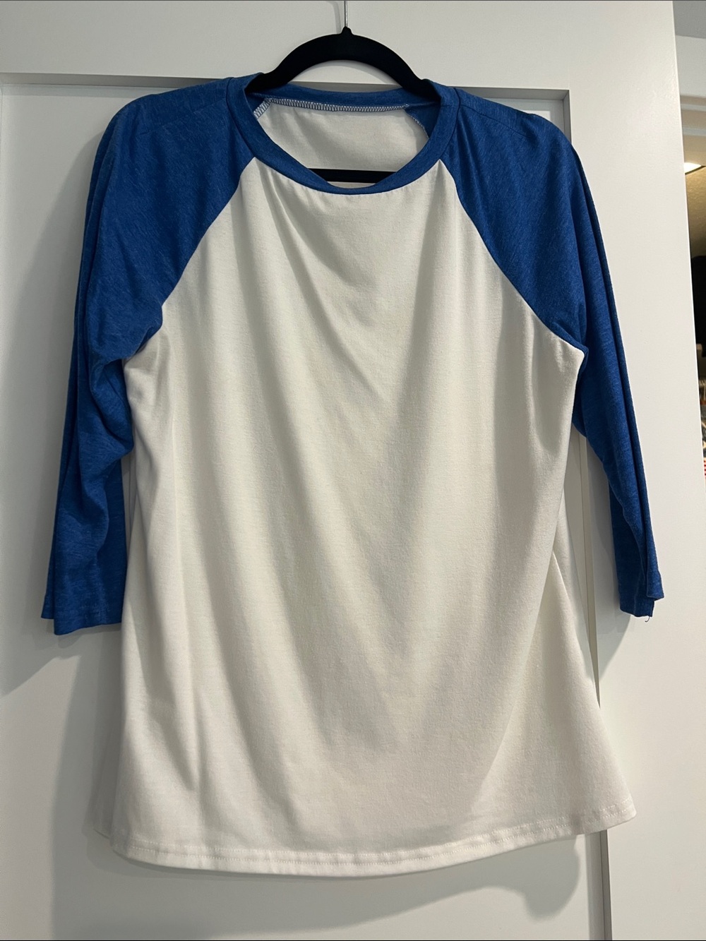 Womens Blue & White Raglan Baseball Tee - Youth Long Sleeve Top